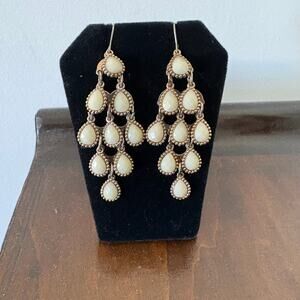 Ivory Chandelier Earrings. Gold tone. Drop. 2.5 hang. Fish hook. Fashion jewelry